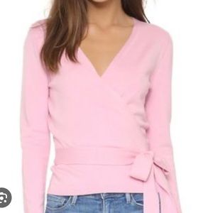 NWT DVF Ballerina Silk Wrap Sweater in Pink Ice, Size Small